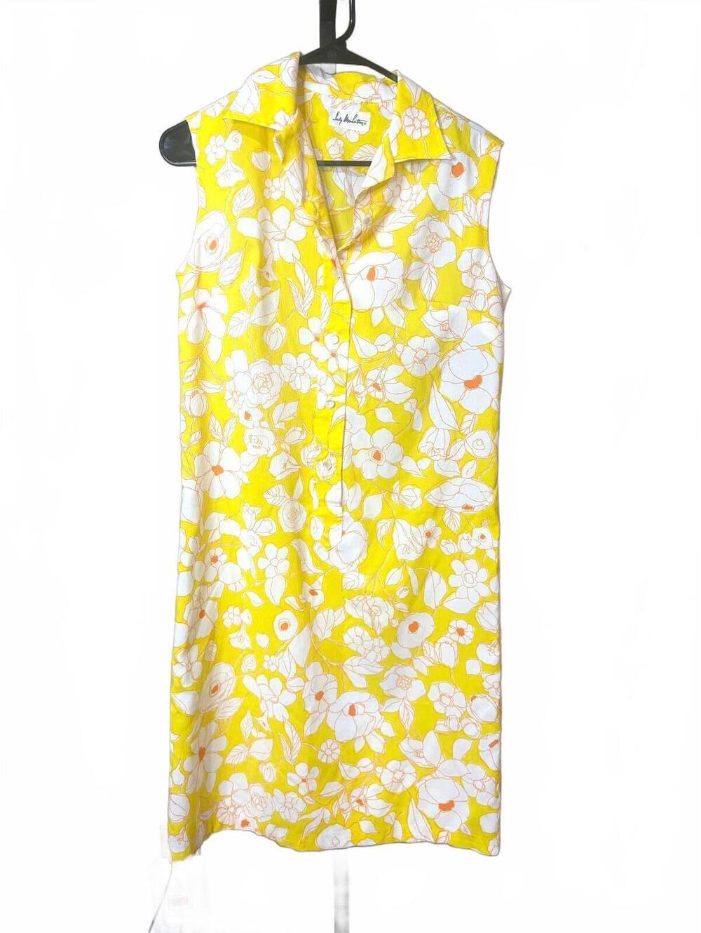 Lady Manhattan Yellow and White Floral Sleeveless Midi Dress